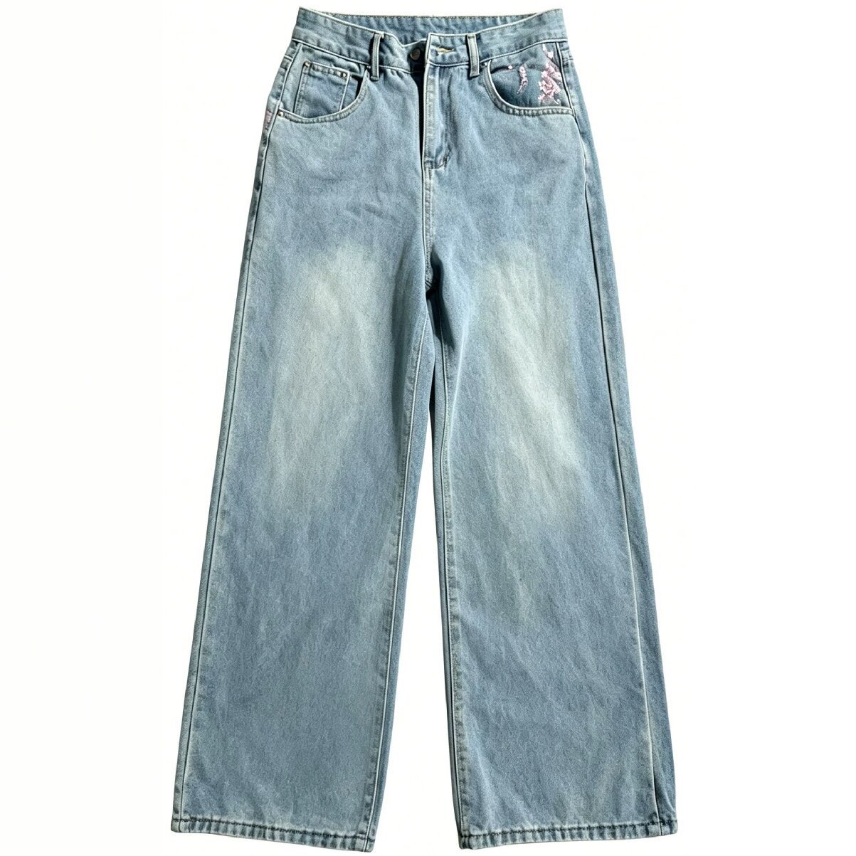 Embroidery Jeans Sakura - Jeans a Vita Alta e Gamba