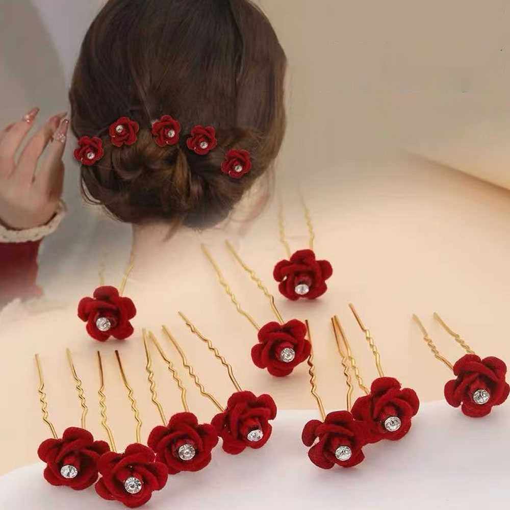 Embroidery Red - 10 pezzi accessori per capelli rosa