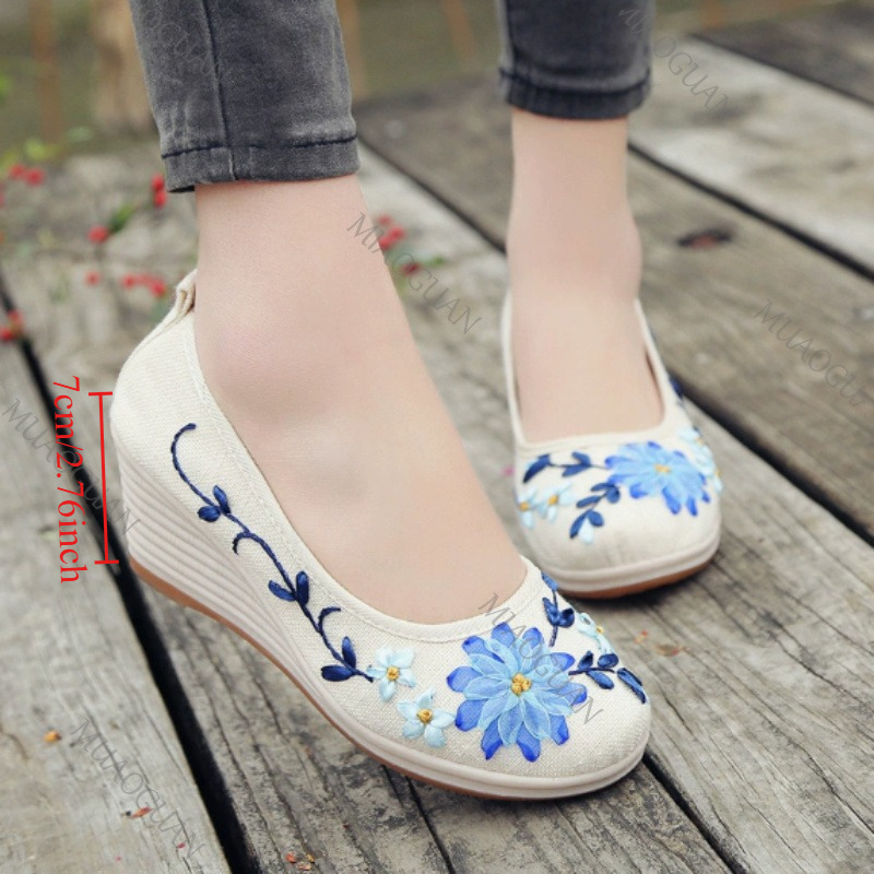 Embroidery Canvas - Scarpe con Zeppa Ricamate da Donna,