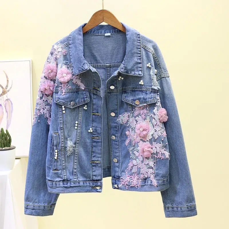 Embroidery Jeans Sakura - 2022 nuovo ricamo Denim giacca corta
