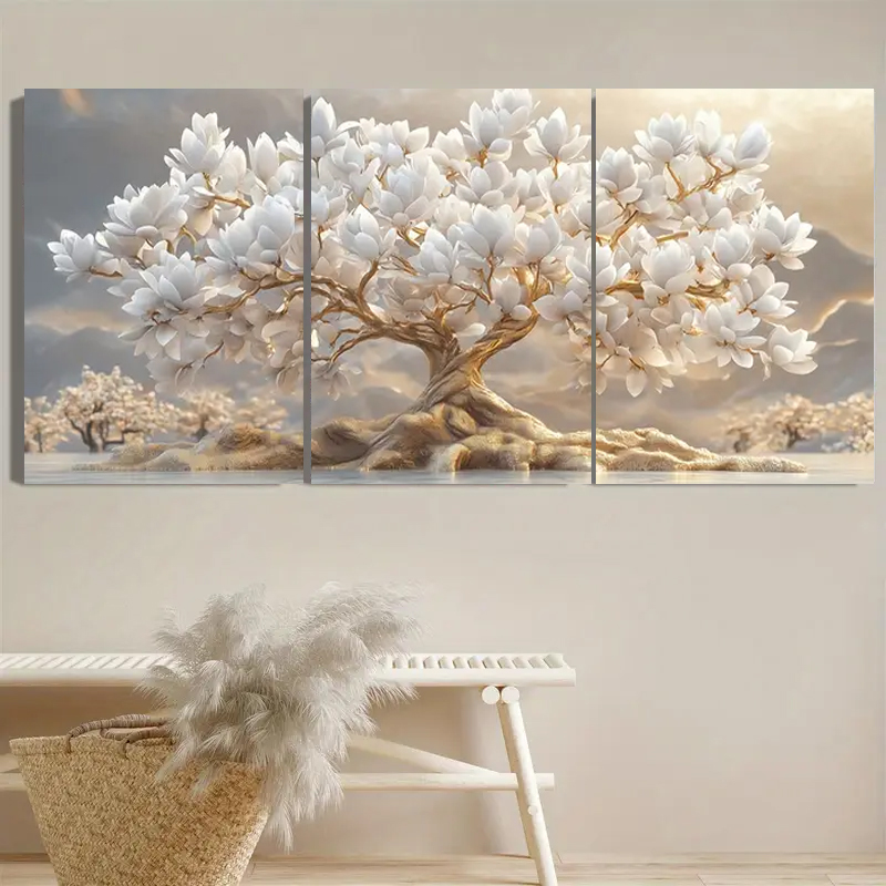 Embroidery Canvas - Albero di Fiori Bianchi e Foglie