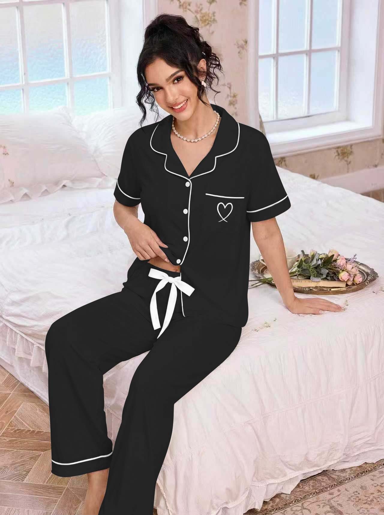 Embroidery Set - Set Pigiama da Donna con Colletto,
