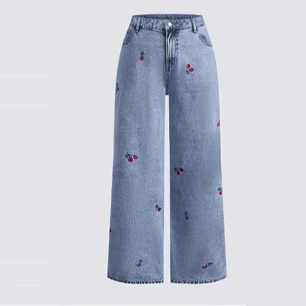Embroidery Jeans Sakura - Jeans in denim lavato effetto vintage